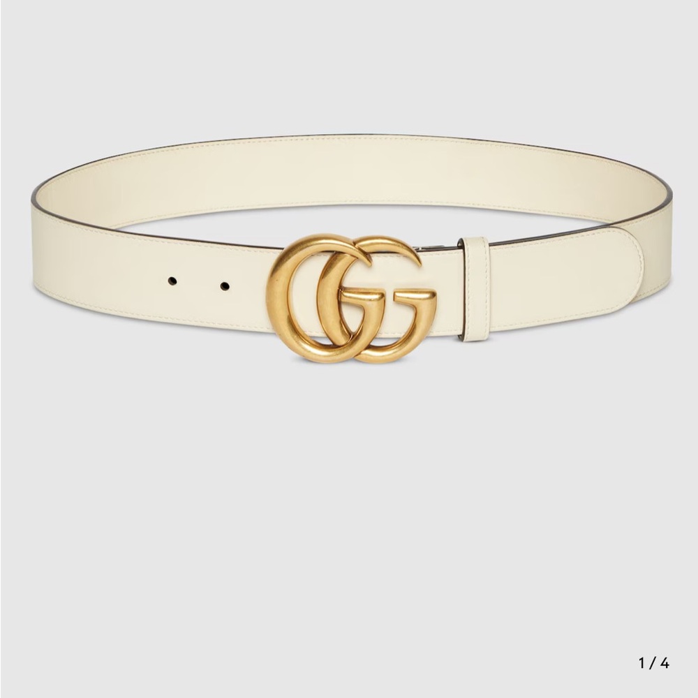 Gucci Women's Ivory Leather Belt with Gold GG Buckle